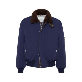 Brunello Cucinelli Indigo Blue Shearling Collar Bomber Jacket