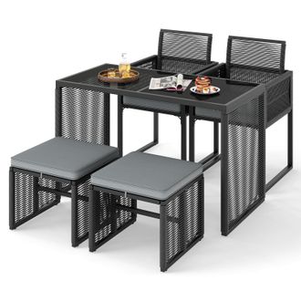 Costway Costway 5 Pieces Patio Dining Set Outdoor Conversation Set in Grey