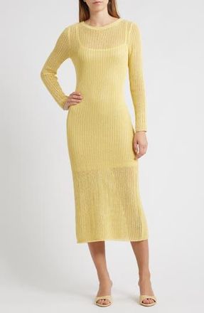 Wayf Sunny Open Stitch Long Sleeve Sweater Dress in Golden Yellow at Nordstrom Rack, Size X-Large