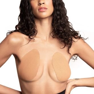 Bye Bra Breast Lift Tape Pads,Adhesive Bra, Lifting Boob Tape with Satin Nipple Covers, Sizes: A-C, D-F, F-H, Multiple Colours Available (Cappuccino, D-F)
