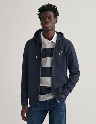GANT Mens GANT Mens Regular Fit Shield Logo Full Zip Hoodie - 433 Evening Blue - Navy - Size: 38
