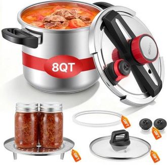 OEM Olla A Presi&oacute;n 7 L, De Acero Inoxidable, Con Rejilla Para Cocinar Al Vapor, Tapa De Vidrio Templado, Tres Configuraciones De Presi&oacute;n Para Carne, Frijo