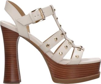 Michael Kors Jagger Plateau Sandalen - Dames - Sandalen met hakken - Beige - 40 EU - Leer - Schoenen