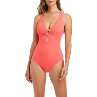 Bleu Rod Beattie Cross Back One-Piece Swimsuit in Crab Shack at Nordstrom, Size 14