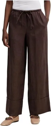 Benetton Pantalones Anchos de Lino Puro - Trousers - Mujer - Marr&oacute;n - XL