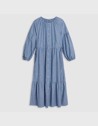Levi's Womens Jolene Crew Neck Three Quarter Sleeve Maxi Tiered Dress - Blue - Size: 12