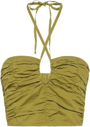 Forte_Forte Gedrapeerde katoenen bustiertop - Dames - Tops zonder mouwen - Groen - XS - Katoen - Tops