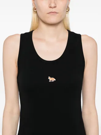 Maison Kitsun&eacute; Baby Fox-Embroidered Cotton Tank Top - Black