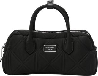 Emporio Armani Gewatteerde Tote Bag met Logo-Plaquette - Dames - Handtassen - Zwart - ONE Size - Leer - Tassen