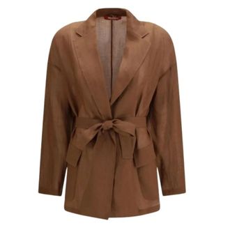 Max Mara Blazers, female, Brown, Size: L Ramie Canvas Jacket