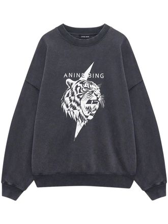 Anine Bing Relaxed Fit Black Sweatshirt with Roaring Tiger Graphic