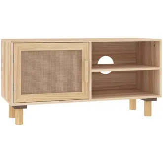 vidaXL TV Cabinet Brown 80x30x40 cm Solid Wood Pine and Natural Rattan vidaXL