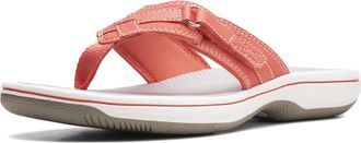 Clarks Womens Breeze Sea Flip-Flop, Bright Coral Synthetic, 7.5 UK