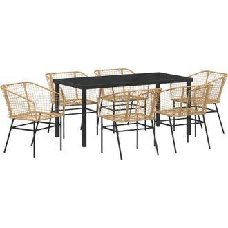 vidaXL Vidaxl - Conjunto De Comedor De Jard&iacute;n 7 Pcs Marr&oacute;n Rat&aacute;n Sint&eacute;tico