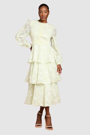 Coast Long Sleeve Lace Midi Dress in Sage at Nordstrom, Size 10