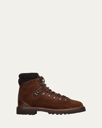 Ralph Lauren Purple Label Halpin Shearling-Trim Calf-Suede Boot