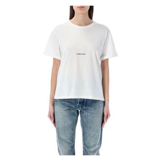 Saint Laurent T-Shirts, female, White, Size: XS White Logo T-Shirt Crew Neck Short Sleeves
