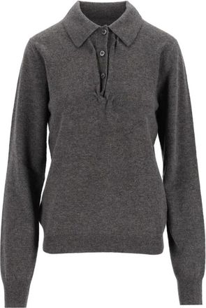 Maison Margiela Draped Collar Wool Polo Sweater - Dames - Ronde hals truien - Grijs - S - Wol - Truien & Vesten