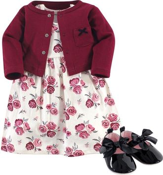 Hudson Baby Cotton Dress, Cardigan and Shoe Set in Rose at Nordstrom, Size 9-12M