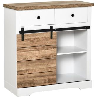 HOMCOM Credenza da Cucina con 2 Cassetti Ripiani Aperti e Portabottiglie - Homcom