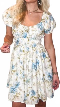 Blu Pepper Shirred Floral Mini Dress In Blue