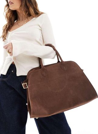 Glamorous faux suede handheld large tote bag in brown