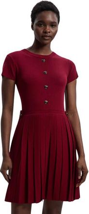 Karen Millen Viscose Tab Pleated Knit Mini Dress in Burgundy at Nordstrom, Size X-Small