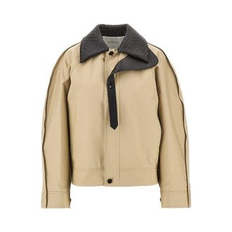 Bottega Veneta Cotton jacket with Intrecciato leather collar Woman 40