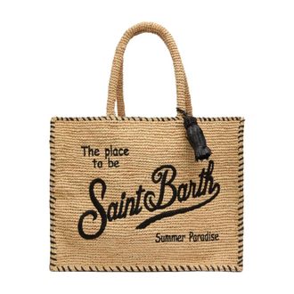Saint Barth Tote Bags, female, Beige, Size: ONE SIZE Raffia Vanity Border Bag