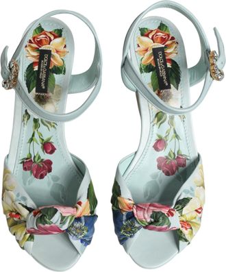 Dolce & Gabbana Womens Green Floral Ankle Strap Wedge Sandals Shoes 100lf