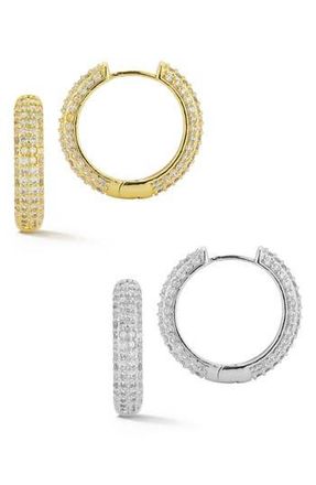Glaze Jewelry Set of 2 Pav&eacute; Hoop Earrings in Gold/Silver at Nordstrom Rack
