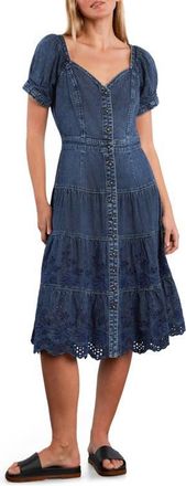 Wash Lab Denim Ruby Eyelet Tiered Denim Midi Dress in Petal Dream at Nordstrom, Size X-Large