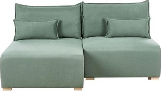 Beliani Sof&aacute; Modular Esquinero De Tela Derecho Con Funci&oacute;n De Cama Y Almacenaje Verde Claro Nerbo