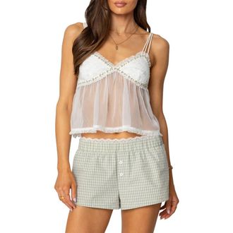 Edikted Lace Accent Sheer Camisole in White at Nordstrom, Size X-Small