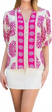 THML Clothing Puff Sleeve Abstract Top In Magenta