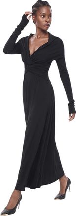 Khaite Black Solid V Neck Maxi Dress