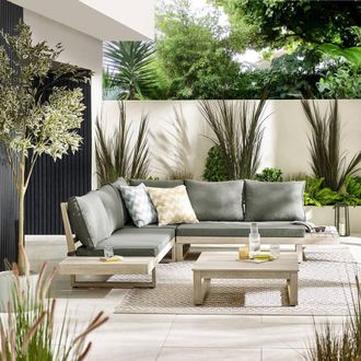 Furniturebox Brisa Solid Wood 5 Seat Outdoor Sofa Set in Off-White
