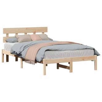 Berkfield Home Warm Bed Frame with Headboard 140x190 cm Solid Wood Pine in Light Tan