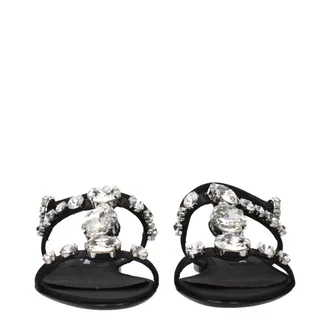 Dolce & Gabbana Rhinestone-Embellished Satin Sandal - Black