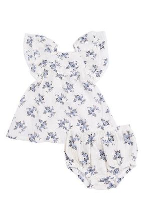 Angel Dear Belle Rosette Dot Dress with Bloomers Set in Off White Blue at Nordstrom, Size 12-18M