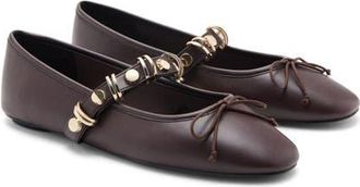 Mango Metallic Strap Ballet Flat in Burgundy at Nordstrom, Size 10Us