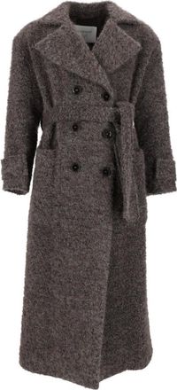 DIEGO M Cappotto doppiopetto in misto mohair con cintura - - Coats - Donna - Marrone - S