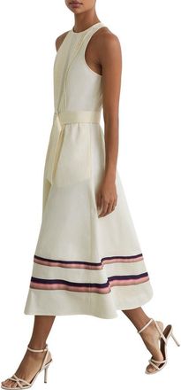 Reiss Sara Pleat Belted A-Line Dress in Cream at Nordstrom, Size 12