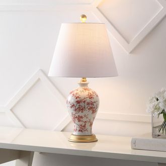 Jonathan Y Designs Grace French Country Cottage Ceramic/Iron Floral Urn LED Table Lamp in White/red at Nordstrom