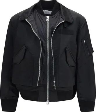 sacai Black Cotton Mens Bomber