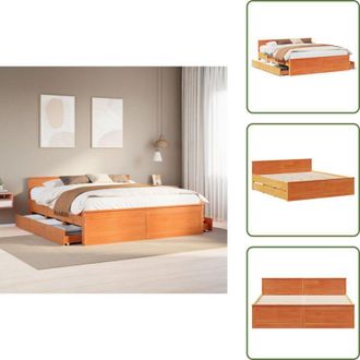 vidaXL The Living Store Giroletto senza Materasso con Testiera Marrone Cera 180x200Pino - Letto con testiera