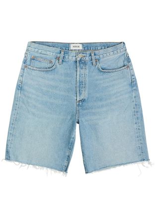 A Gold E Agolde Anson Frayed Denim Shorts - Light Blue - 28 (W28 / XS)