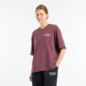 New Balance Womens Linear Graphic Oversized T-Shirt in Purple Cotton, size Small