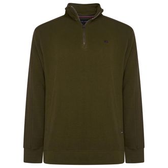 KAM 1/4 Zip Stripe Top Long Sleeve Jaquard Knit Casual Mens Plus Size 2-8XL 7090 (UK, Alpha, 6XL, Plus, Regular, Dark Olive)