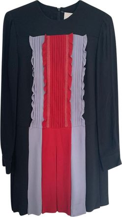 Valentino Garavani Valentino Tri-Colour Pleated Ruffle Placket Dress Size M